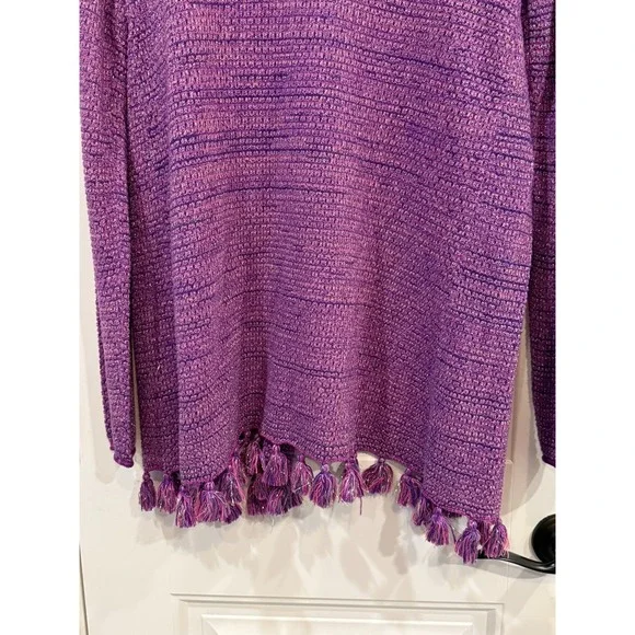 Lilly Pulitzer Tova Cardigan Sz L – Purple Berry Metallic Open Front Tassel Hem - Picture 7 of 7